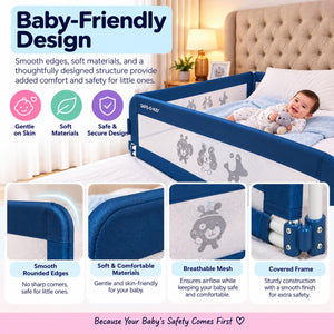 Safe-O-Kid 3 Side Foldable Bed Rail Guard 6.5 Ft Blue Guard - Bed Rails