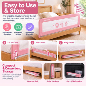 Safe-O-Kid 3 Side Foldable Bed Rail Guard 6.5 Ft Pink Guard - Bed Rails