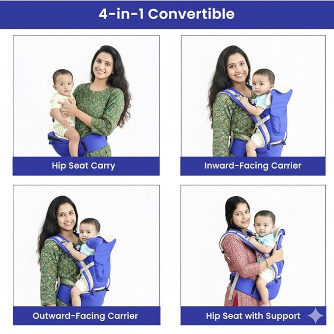 Safe - O - Kid 4 - in - 1 Ergonomic Baby Carrier with Detachable Hip Seat (3–36 Months, Up to 15kg) - Baby Carriers