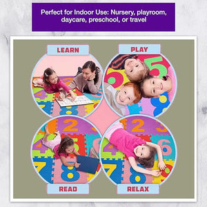 Safe - O - Kid Alphabet & Number Foam Puzzle Play Mat for Kids (36 Tiles) - Baby Playmat