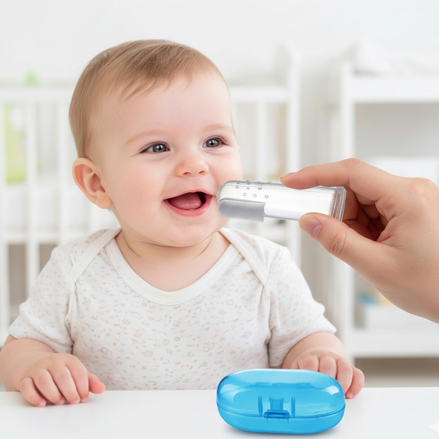 Safe - O - Kid Baby Finger Toothbrush – 100% Pure Silicone, BPA - Free, Odor - Free, Safe Gentle Gum Massager & Teeth Cleaner – Durable, Pediatrician - Recommended Brush for Newborns & Toddlers (Blue) - Toothbrush