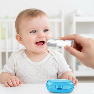 Safe - O - Kid Baby Finger Toothbrush – 100% Pure Silicone, BPA - Free, Odor - Free, Safe Gentle Gum Massager & Teeth Cleaner – Durable, Pediatrician - Recommended Brush for Newborns & Toddlers (Blue) - Toothbrush