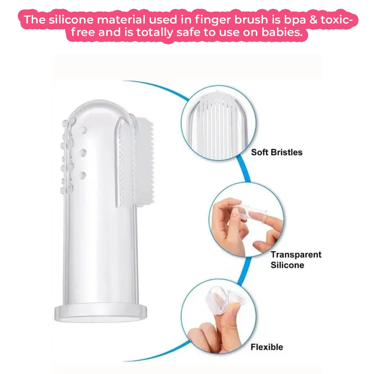 Safe - O - Kid Baby Finger Toothbrush – 100% Pure Silicone, BPA - Free, Odor - Free, Safe Gentle Gum Massager & Teeth Cleaner – Durable, Pediatrician - Recommended Brush for Newborns & Toddlers (Blue) - Toothbrush