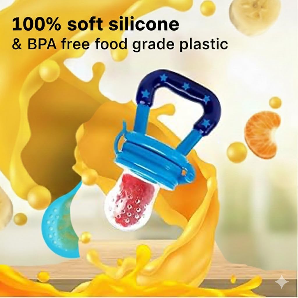 Safe - O - Kid Baby Fruit Nibbler/Pacifier - BPA - Free, 100% Pure Silicone, Teether for Baby | Soft Pacifier & Teether for Infants - Blue - Food Feeder