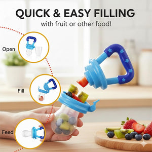 Safe - O - Kid Baby Fruit Nibbler/Pacifier - BPA - Free, 100% Pure Silicone, Teether for Baby | Soft Pacifier & Teether for Infants - Blue - Food Feeder