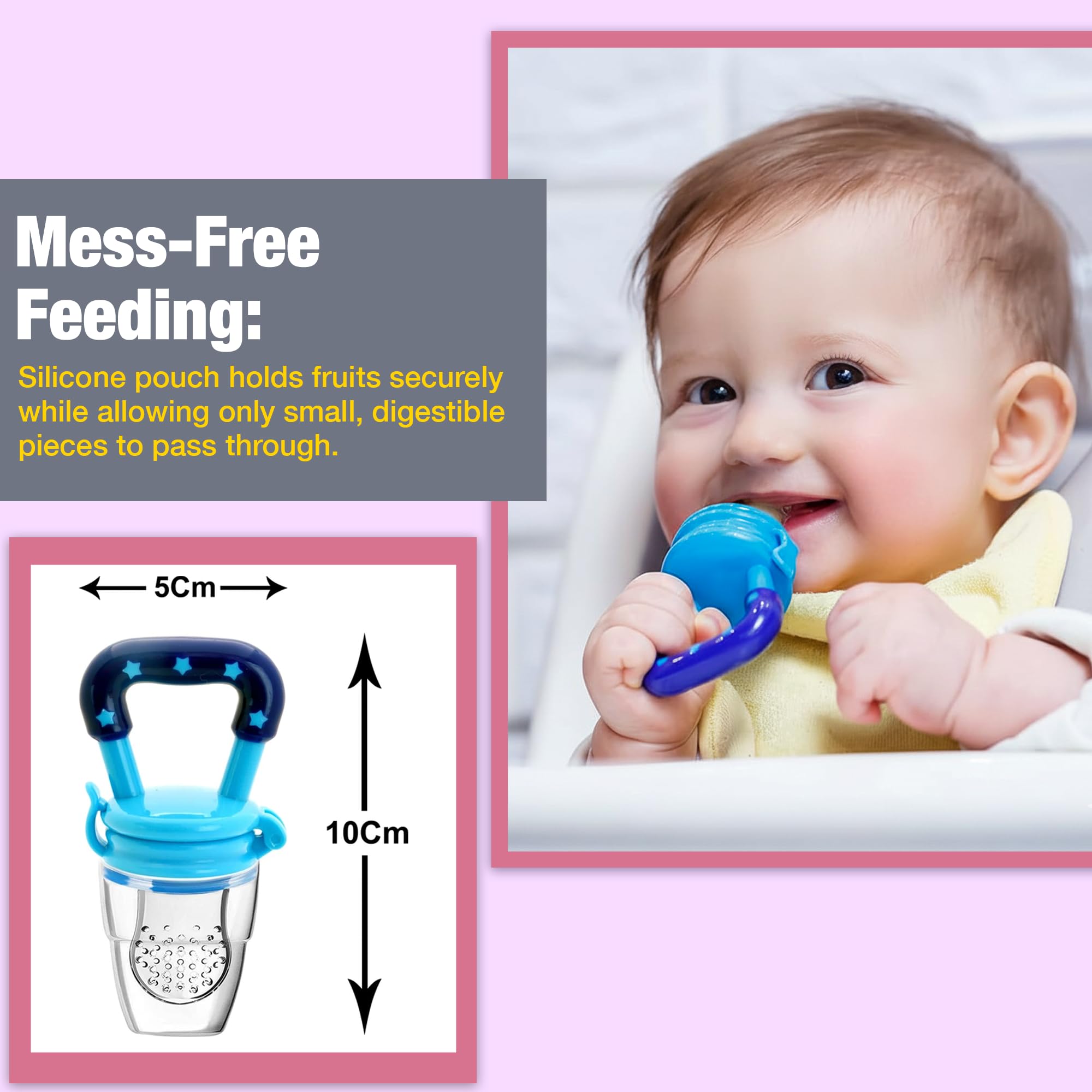 Safe - O - Kid Baby Fruit Nibbler/Pacifier - BPA - Free, 100% Pure Silicone, Teether for Baby | Soft Pacifier & Teether for Infants - Blue - Food Feeder
