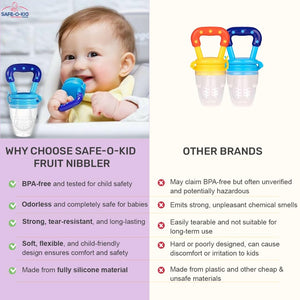 Safe - O - Kid Baby Fruit Nibbler/Pacifier - BPA - Free, 100% Pure Silicone, Teether for Baby | Soft Pacifier & Teether for Infants - Blue - Food Feeder