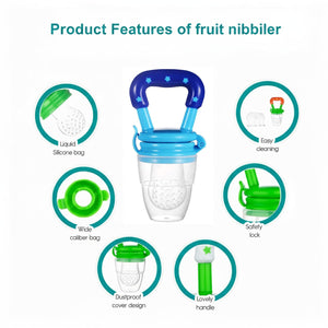 Safe - O - Kid Baby Fruit Nibbler/Pacifier - BPA - Free, 100% Pure Silicone, Teether for Baby | Soft Pacifier & Teether for Infants - Blue - Food Feeder