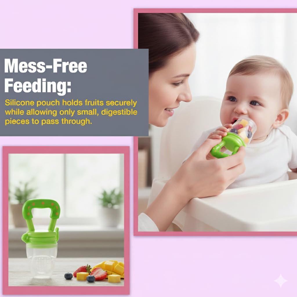 Safe - O - Kid Baby Fruit Nibbler/Pacifier - BPA - Free, 100% Pure Silicone, Teether for Baby | Soft Pacifier & Teether for Infants - Green - Food Feeder