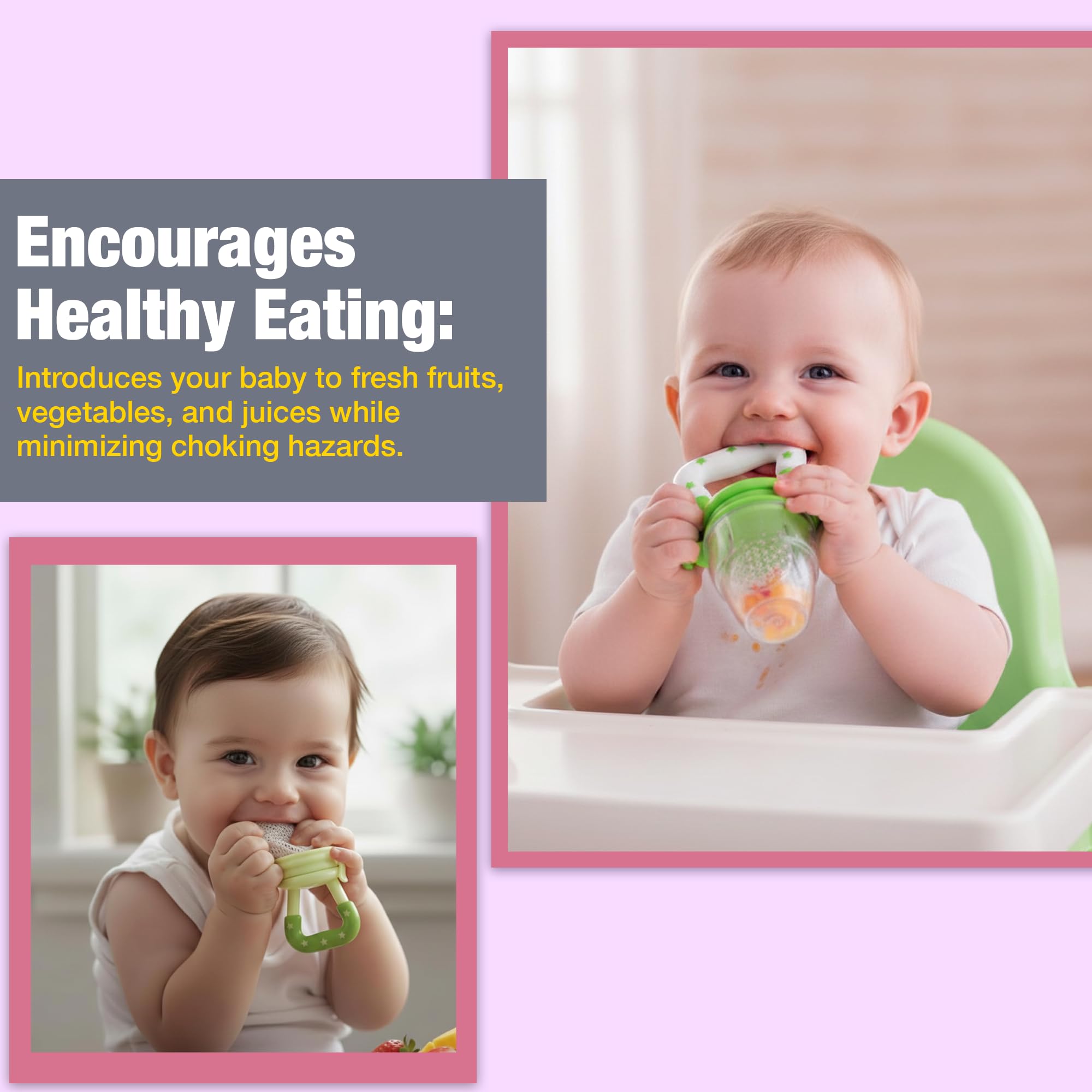 Safe - O - Kid Baby Fruit Nibbler/Pacifier - BPA - Free, 100% Pure Silicone, Teether for Baby | Soft Pacifier & Teether for Infants - Green - Food Feeder