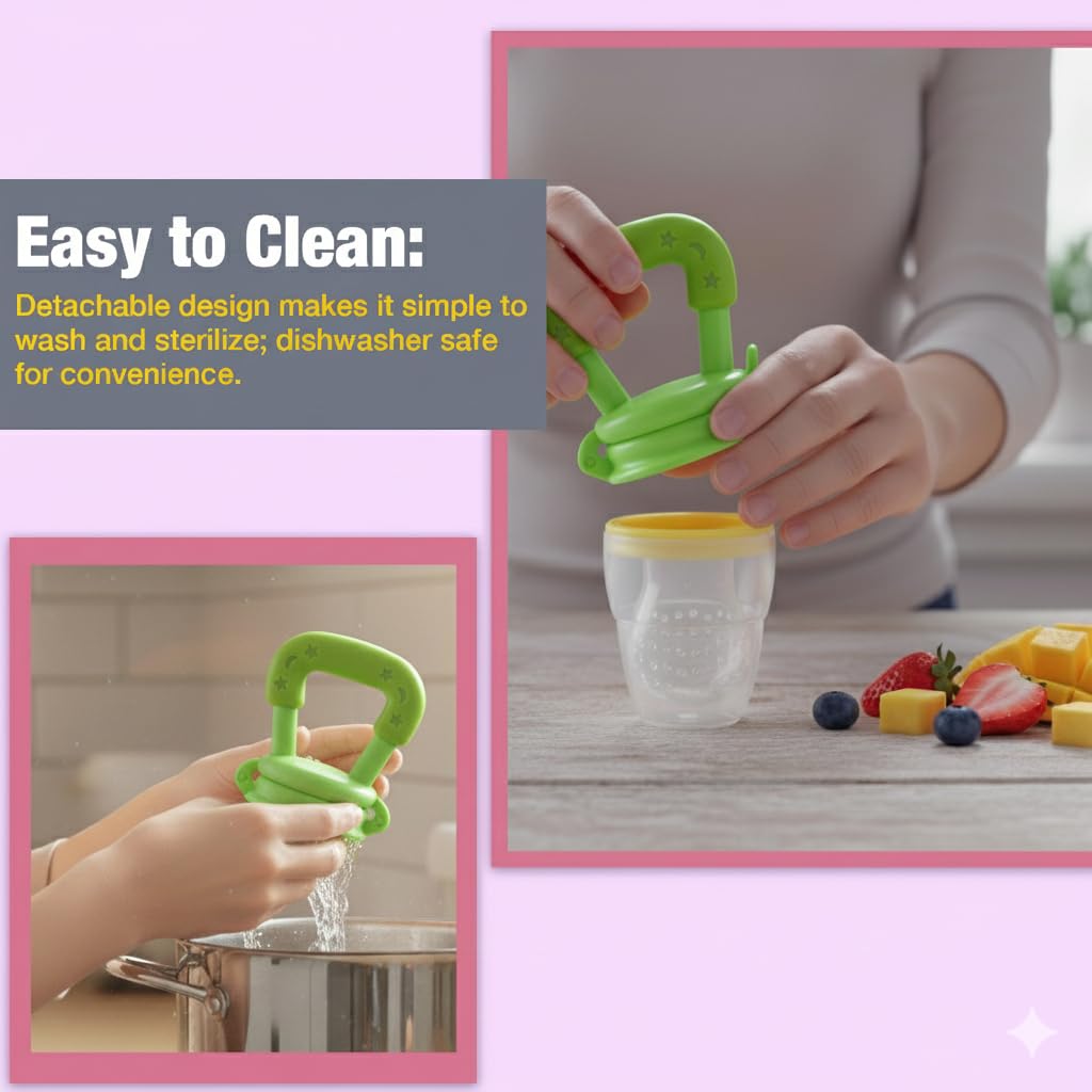 Safe - O - Kid Baby Fruit Nibbler/Pacifier - BPA - Free, 100% Pure Silicone, Teether for Baby | Soft Pacifier & Teether for Infants - Green - Food Feeder