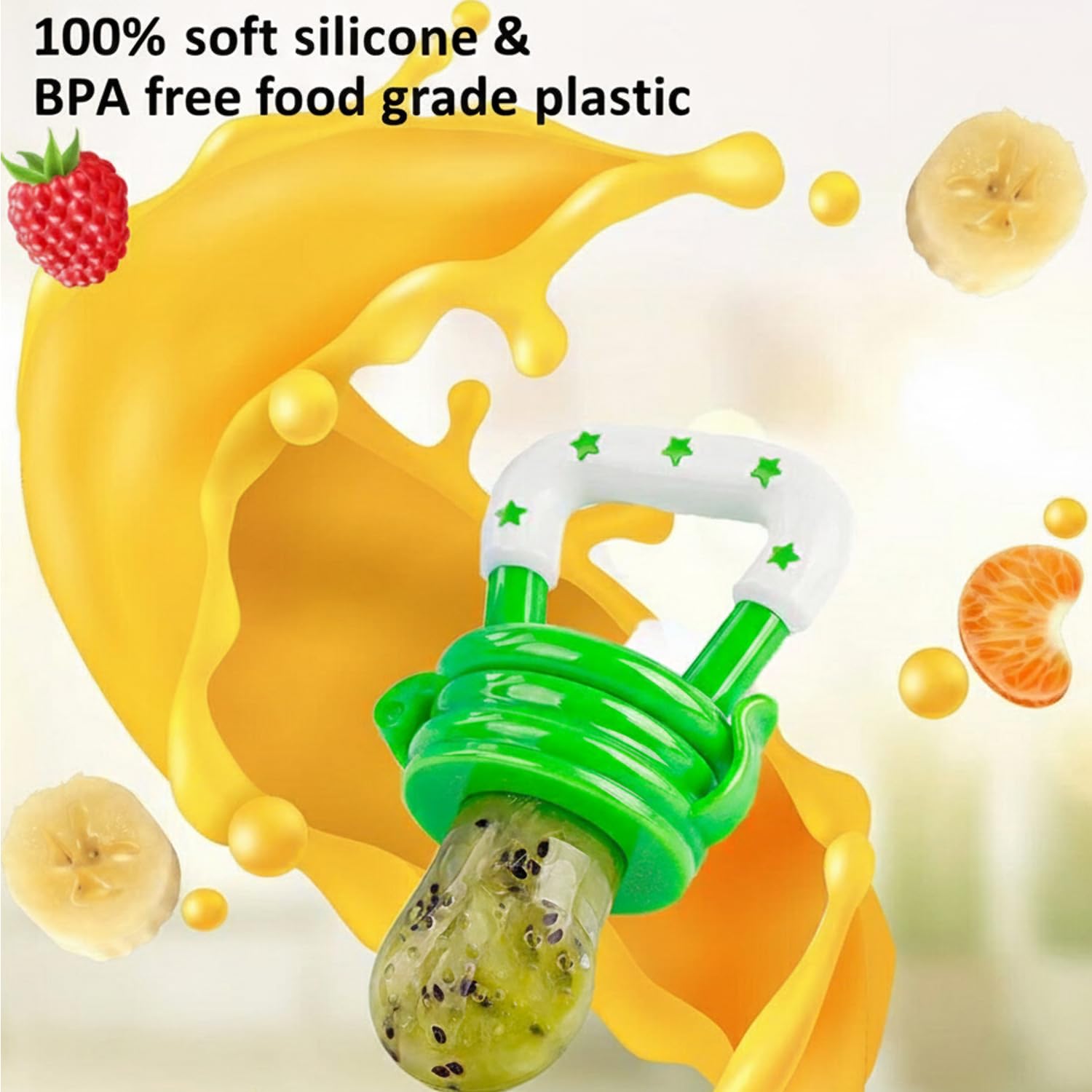 Safe - O - Kid Baby Fruit Nibbler/Pacifier - BPA - Free, 100% Pure Silicone, Teether for Baby | Soft Pacifier & Teether for Infants - Green - Food Feeder