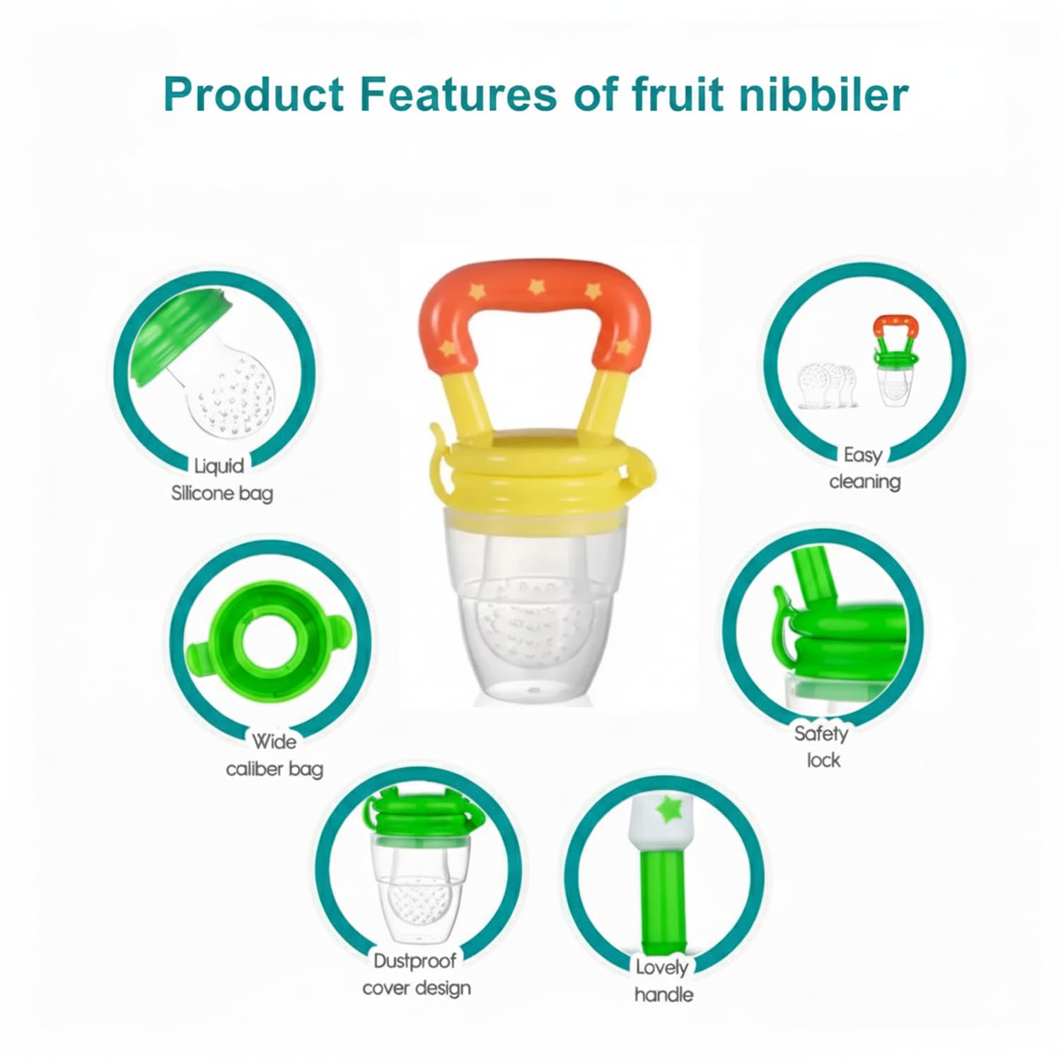 Safe - O - Kid Baby Fruit Nibbler/Pacifier - BPA - Free, 100% Pure Silicone, Teether for Baby | Soft Pacifier & Teether for Infants - Yellow - Food Feeder