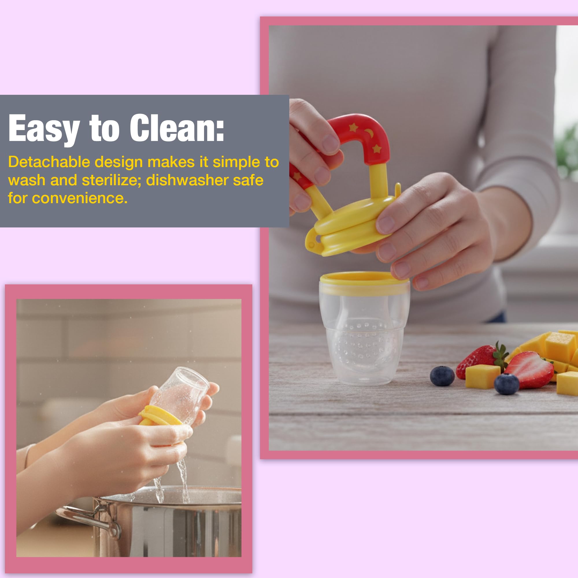 Safe - O - Kid Baby Fruit Nibbler/Pacifier - BPA - Free, 100% Pure Silicone, Teether for Baby | Soft Pacifier & Teether for Infants - Yellow - Food Feeder