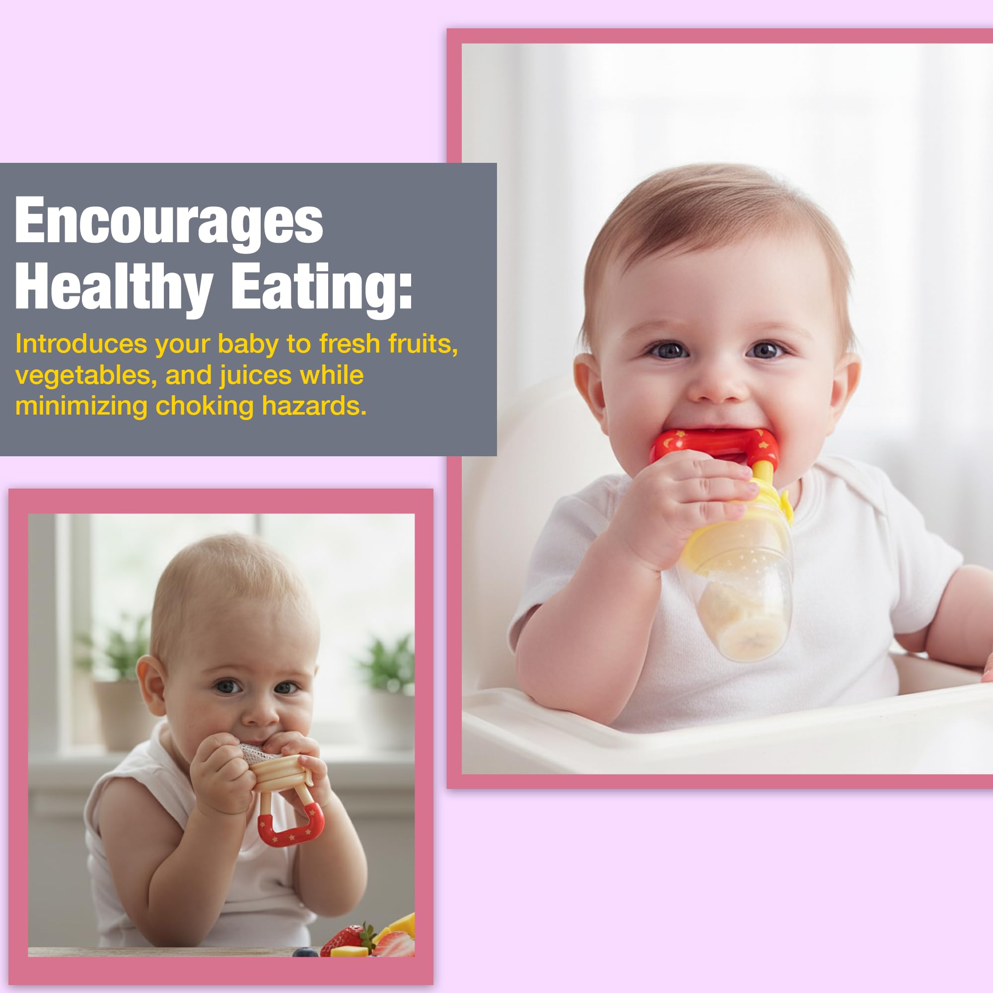 Safe - O - Kid Baby Fruit Nibbler/Pacifier - BPA - Free, 100% Pure Silicone, Teether for Baby | Soft Pacifier & Teether for Infants - Yellow - Food Feeder