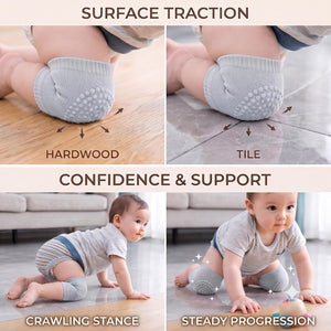 SAFE-O-KID Baby Knee Pads Set of 2 Pairs for Toddlers | Elbow & Knee Protector with Anti-Slip Silicone Dots | Soft, Stretchable & Breathable Support for Crawling & Walking (Grey) - Baby Anti-Slip Socks