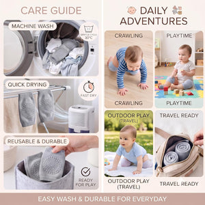 SAFE-O-KID Baby Knee Pads Set of 2 Pairs for Toddlers | Elbow & Knee Protector with Anti-Slip Silicone Dots | Soft, Stretchable & Breathable Support for Crawling & Walking (Grey) - Baby Anti-Slip Socks