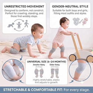 SAFE-O-KID Baby Knee Pads Set of 2 Pairs for Toddlers | Elbow & Knee Protector with Anti-Slip Silicone Dots | Soft, Stretchable & Breathable Support for Crawling & Walking (Grey) - Baby Anti-Slip Socks