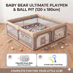 Safe-O-Kid Baby Playpen 120x180 cm with 50 Balls - Activity