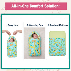 Safe - O - Kid Baby Sleeping & Carry Nest for Newborns (0–6 Months), Cotton Fabric, Green - Baby Nest