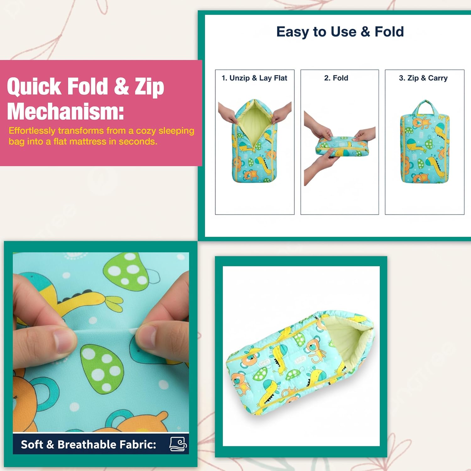 Safe - O - Kid Baby Sleeping & Carry Nest for Newborns (0–6 Months), Cotton Fabric, Green - Baby Nest