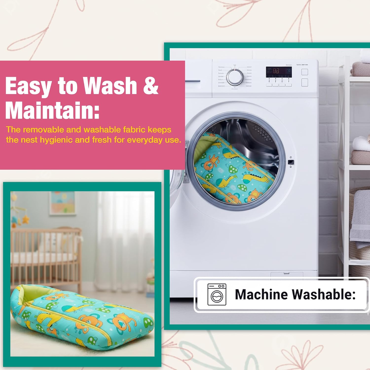 Safe - O - Kid Baby Sleeping & Carry Nest for Newborns (0–6 Months), Cotton Fabric, Green - Baby Nest