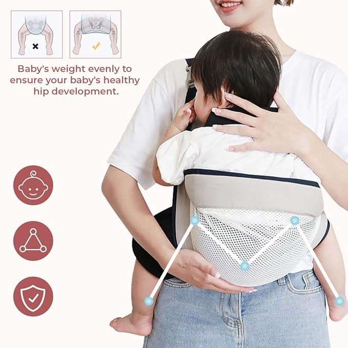 Safe - O - Kid Baby Sling Carrier – Adjustable Soft Cotton Baby Wrap (Grey) - Baby Carriers