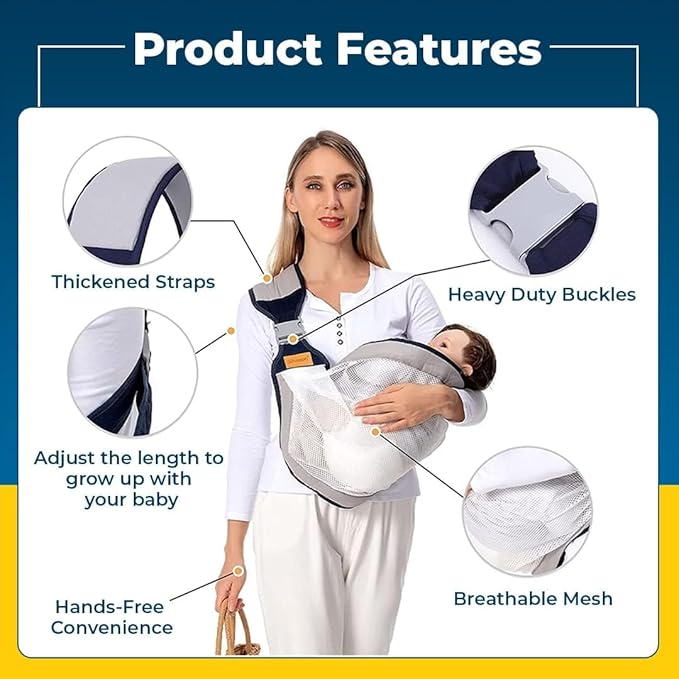 Safe - O - Kid Baby Sling Carrier – Adjustable Soft Cotton Baby Wrap (Grey) - Baby Carriers