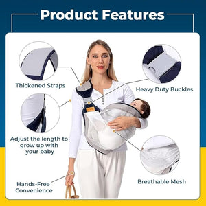 Safe - O - Kid Baby Sling Carrier – Adjustable Soft Cotton Baby Wrap (Grey) - Baby Carriers