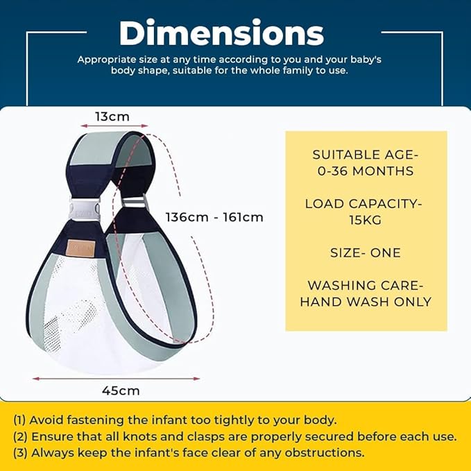 Safe - O - Kid Baby Sling Carrier – Adjustable Soft Cotton Baby Wrap (Grey) - Baby Carriers