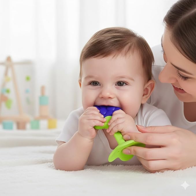 Safe - O - Kid BPA - Free Silicone Fruit Teether for Babies (Grapes Design) - Teether