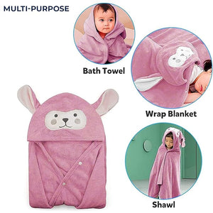 Safe - O - Kid Cartoon Hooded Bath Towel for Babies & Kids (0–6 Years) – Pink - Kids Hooded Towel