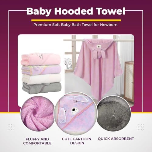 Safe - O - Kid Cartoon Hooded Bath Towel for Babies & Kids (0–6 Years) – Pink - Kids Hooded Towel