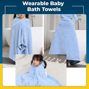 Safe - O - Kid Cute Cartoon Face Hooded Cotton Bath Towel for Kids (0–6 Years) – Blue - Kids Hooded Towel