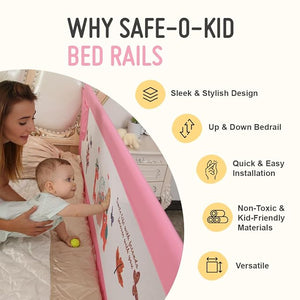 Safe-O-Kid Foldable Bed Rail Guard Pink 6FT Pack 3 | The Mom Store - Bed Rails