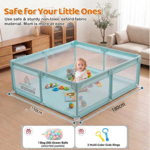 Safe-O-Kid Green Baby Playpen with 50 Balls -