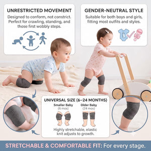 Safe-O-Kid- Infant Anti-Slip Elbow and Knee Pads/Guards- Dark Grey (Pack of - 1) - Baby Safety