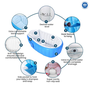 Safe-O-Kid Inflatable Baby Bath Tub Blue - Baby Bathing