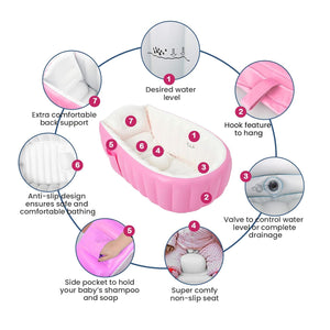 Safe-O-Kid Inflatable Baby Bath Tub Pink - Baby Bath Tub