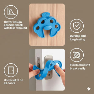 Safe-O-Kid -Pack of 2 Fit All Sleek Design Strong Silicone Door Stopper, Blue - Baby Safety