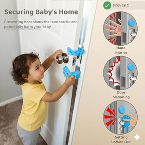Safe-O-Kid- Pack of 4 Fit All Sleek Design Strong Silicone Door Stopper, Blue - Baby Safety