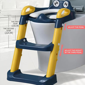 Safe - O - Kid Potty Training Seat with Ladder – Foldable Non - Slip Toilet Trainer (Blue) - Potty Seat