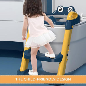 Safe - O - Kid Potty Training Seat with Ladder – Foldable Non - Slip Toilet Trainer (Blue) - Potty Seat