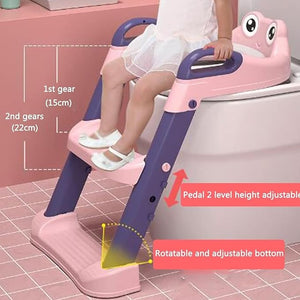 Safe - O - Kid Potty Training Seat with Ladder – Foldable, Non - Slip Toilet Trainer (Pink) - Potty Seat