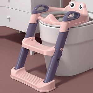 Safe - O - Kid Potty Training Seat with Ladder – Foldable, Non - Slip Toilet Trainer (Pink) - Potty Seat