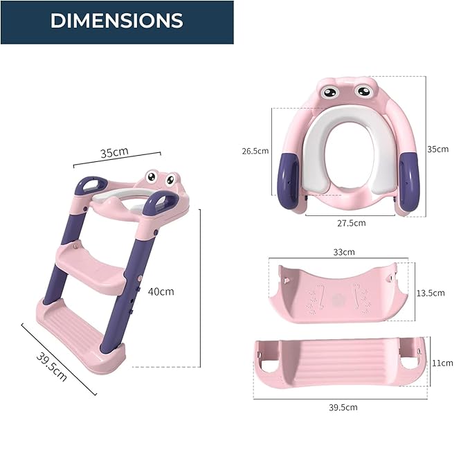 Safe - O - Kid Potty Training Seat with Ladder – Foldable, Non - Slip Toilet Trainer (Pink) - Potty Seat