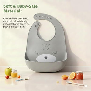 Safe - O - Kid Premium Silicone Baby Bib, Adjustable & Easy - to - Clean – Grey - Feeding Bibs
