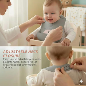 Safe - O - Kid Premium Silicone Baby Bib, Adjustable & Easy - to - Clean – Grey - Feeding Bibs