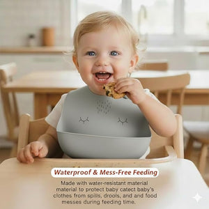 Safe - O - Kid Premium Silicone Baby Bib, Adjustable & Easy - to - Clean – Grey - Feeding Bibs