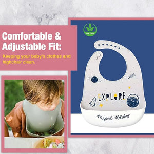 Safe - O - Kid Premium Silicone Baby Bib with Adjustable Spill Pocket - Feeding Bibs